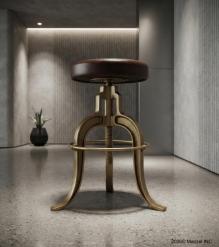 ADJUSTABLE HEIGHT IRON & LEATHER STOOL