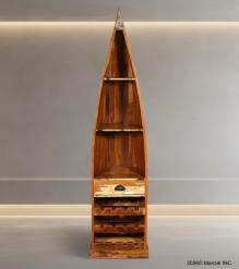 RECLAIMED WOOD BOAT NAUTICAL WINE RACK BOOKCASE W/ SHELVES