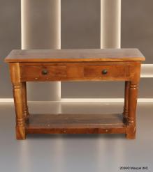 SOLID RECLAIMED TEAK WOOD CONSOLE WITH 2 DRAWERS & SHELF