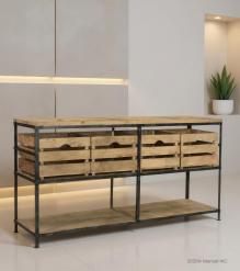 SOLID WOOD & IRON CONSOLE W/ BASKETS