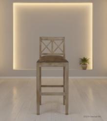 SOLID WOOD BAR STOOL W/ FULL HIDE LEATHER SEAT