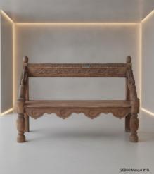 RECLAIMED CARVED TEAK WOOD BENCH
