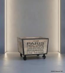 SOLID WOOD & IRON TRIM STORAGE BOX ON WHEELS