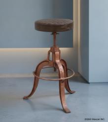 ADJUSTABLE HEIGHT IRON & LEATHER STOOL