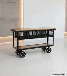 SOLID IRON & WOOD CONSOLE TROLLEY ON WHEELS