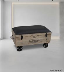 SOLID WOOD & LEATHER TRUNK ON WHEELS