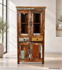 RECLAIMED TEAK WOOD & GLASS CABINET
