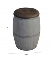 SOLID WOOD BARREL STORAGE STOOL W/ UPHOLSTERED LEATHER COVER