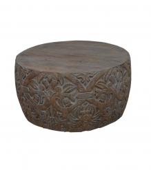 HAND CARVED SOLID WOOD ROUND COFFEE TABLE