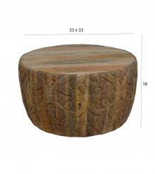 HAND CARVED SOLID WOOD ROUND COFFEE TABLE