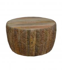 HAND CARVED SOLID WOOD ROUND COFFEE TABLE