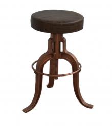 ADJUSTABLE HEIGHT IRON & LEATHER STOOL