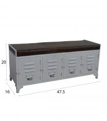 IRON LOCKER BENCH W/ LEATHER UPHOLSTERED SEAT