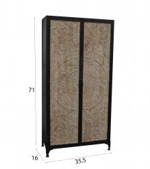 SOLID CARVED WOOD + METAL DOUBLE DOOR CABINET