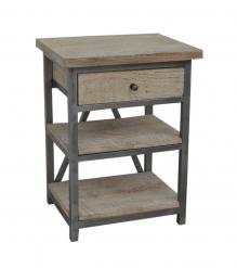 SOLID WOOD & IRON NIGHTSTAND / END TABLE