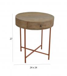 SOLID WOOD & METAL 1 DRAWER END TABLE / NIGHTSTAND