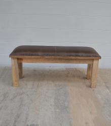 SOLID WOOD & LEATHER BENCH