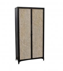 SOLID CARVED WOOD + METAL DOUBLE DOOR CABINET