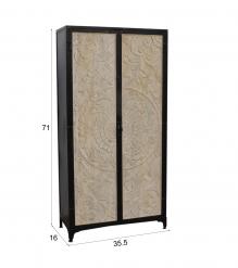 SOLID CARVED WOOD + METAL DOUBLE DOOR CABINET
