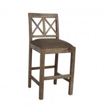 SOLID WOOD COUNTER STOOL W/ FULL HIDE LEATHER SEAT