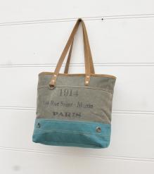 CANVAS & FULL HIDE LEATHER TOTE BAG