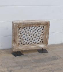 HAND CARVED STONE PANEL ON IRON STAND