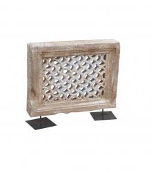 HAND CARVED STONE PANEL ON IRON STAND