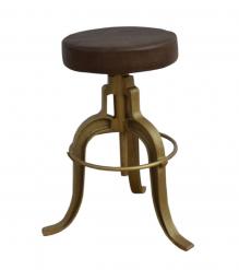 ADJUSTABLE HEIGHT IRON & LEATHER STOOL