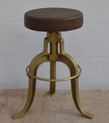 ADJUSTABLE HEIGHT IRON & LEATHER STOOL