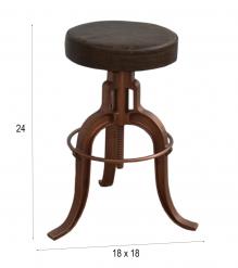 ADJUSTABLE HEIGHT IRON & LEATHER STOOL