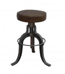 ADJUSTABLE HEIGHT IRON & LEATHER STOOL