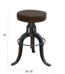 ADJUSTABLE HEIGHT IRON & LEATHER STOOL