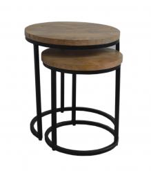 SET OF 2 SOLID WOOD & IRON NESTING TABLES