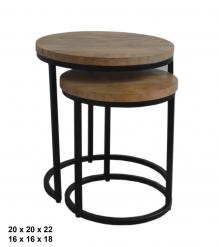 SET OF 2 SOLID WOOD & IRON NESTING TABLES