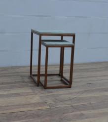 SET OF 2 WOOD & IRON NESTING SIDE TABLES