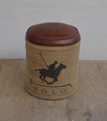 CANVAS & LEATHER POUF OTTOMAN STOOL