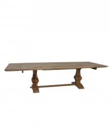 SOLID WOOD PEDESTAL DINING TABLE W/ EXTENSIONS