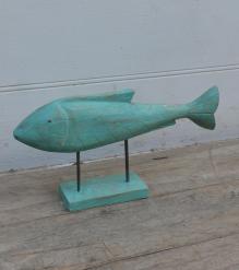 HAND CARVED SOLID WOOD FISH ON STAND