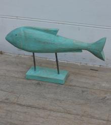 HAND CARVED SOLID WOOD FISH ON STAND