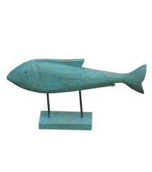 HAND CARVED SOLID WOOD FISH ON STAND
