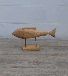 HAND CARVED SOLID WOOD FISH ON STAND