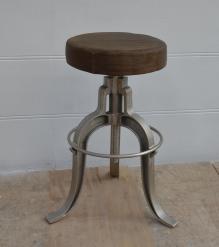 ADJUSTABLE HEIGHT IRON & LEATHER STOOL
