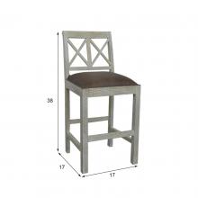 SOLID WOOD COUNTER STOOL W/ FULL HIDE LEATHER SEAT