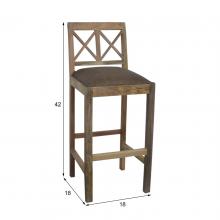 SOLID WOOD BAR STOOL W/ FULL HIDE LEATHER SEAT