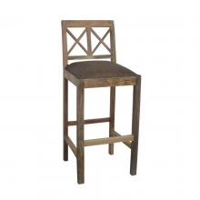 SOLID WOOD BAR STOOL W/ FULL HIDE LEATHER SEAT