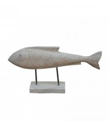 HAND CARVED SOLID WOOD FISH ON STAND