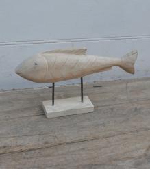 HAND CARVED SOLID WOOD FISH ON STAND