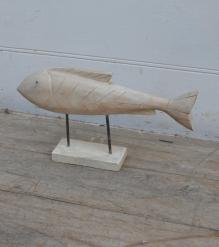 HAND CARVED SOLID WOOD FISH ON STAND