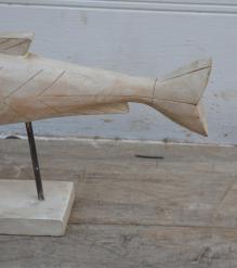 HAND CARVED SOLID WOOD FISH ON STAND