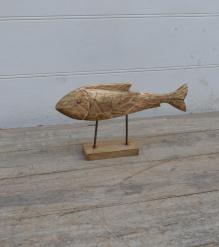 HAND CARVED SOLID WOOD FISH ON STAND